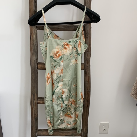 Mint Green Satin Floral Print Cami Dress Draped Collar Strap / SHEIN - Picture 8 of 10